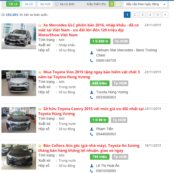 Đăng tin bán xe ô tô cũ lên các website.
